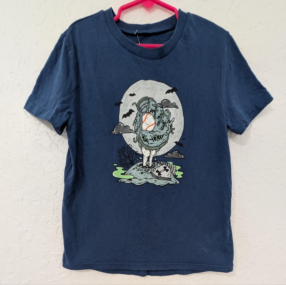 Under Armour Blue T-Shirt Halloween Baseball Kids Size S